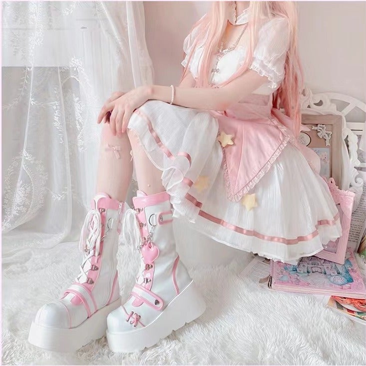 Demonia Thick Bottom Boots 2023 New Punk Motorcycle Thick Bottom Middle Boots Women'S Cute Girl Motorcycle Boots - Image 3