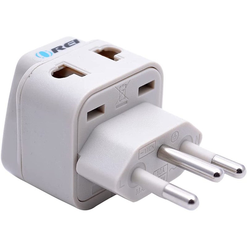 OREI India to Brazil (Type N) Travel Adapter Plug - 2 in 1 - CE Certified - RoHS Compliant - White Color (DB-11C) - Image 1
