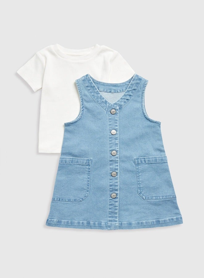 mothercare Denim Pinny Dress and T-Shirt Set - Image 1