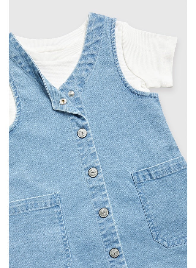 mothercare Denim Pinny Dress and T-Shirt Set - Image 2
