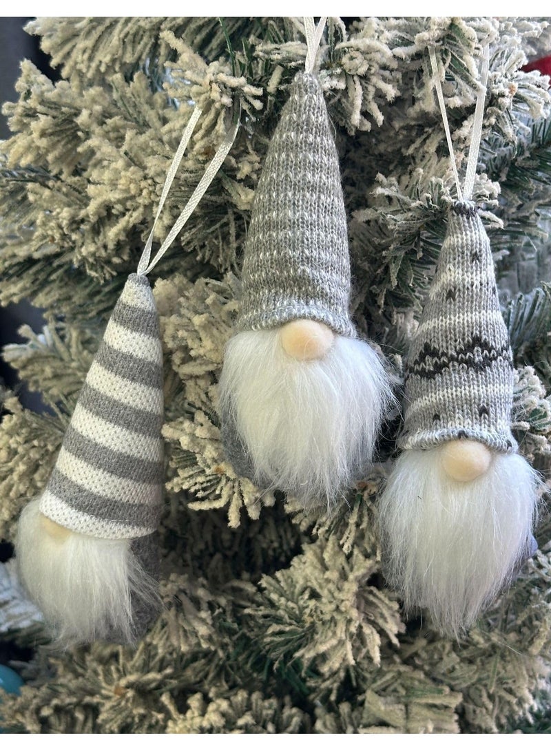 3 Pcs Faceless Gnome Decorations Faceless Plush Doll Pendant Hand Knitted Plush Elf Doll Table Home Decor Christmas (Grey) - Image 1