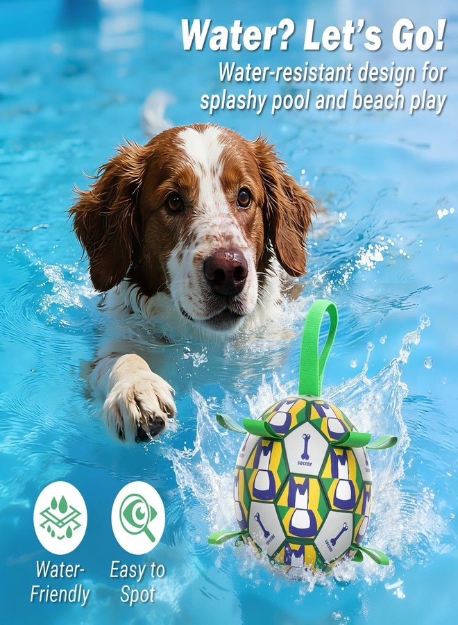 PETSWEET Dog Toy Balls, Dog Soccer Ball with Straps, Interactive World Cup Soccer Ball for Medium Dogs, Water Fetch Toys, Tug-of-War, Herding Ball Toys Outdoor, Dog Birthday Toy, Green (6 Inch) - Image 3