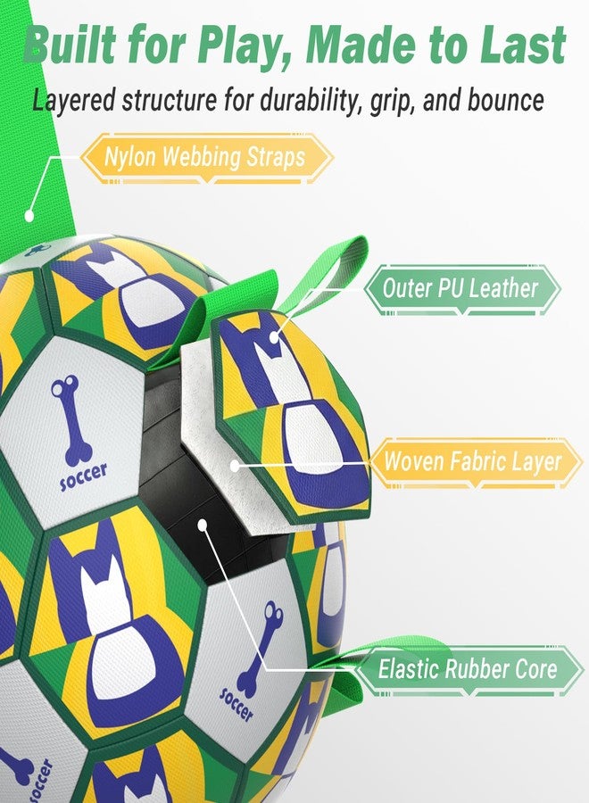 PETSWEET Dog Toy Balls, Dog Soccer Ball with Straps, Interactive World Cup Soccer Ball for Medium Dogs, Water Fetch Toys, Tug-of-War, Herding Ball Toys Outdoor, Dog Birthday Toy, Green (6 Inch) - Image 4