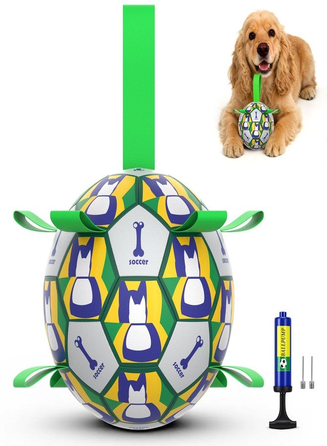 PETSWEET Dog Toy Balls, Dog Soccer Ball with Straps, Interactive World Cup Soccer Ball for Medium Dogs, Water Fetch Toys, Tug-of-War, Herding Ball Toys Outdoor, Dog Birthday Toy, Green (6 Inch) - Image 1