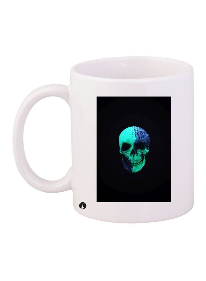 Skull Printed Coffee Mug White/Green/Blue 11ounce