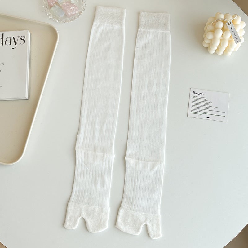 Ultra-thin Toe Socks Womens Mid-length Socks Spring and Summer Thin Tabi Two-finger Socks Black and White Thin Calf Stockings calf white - Image 1