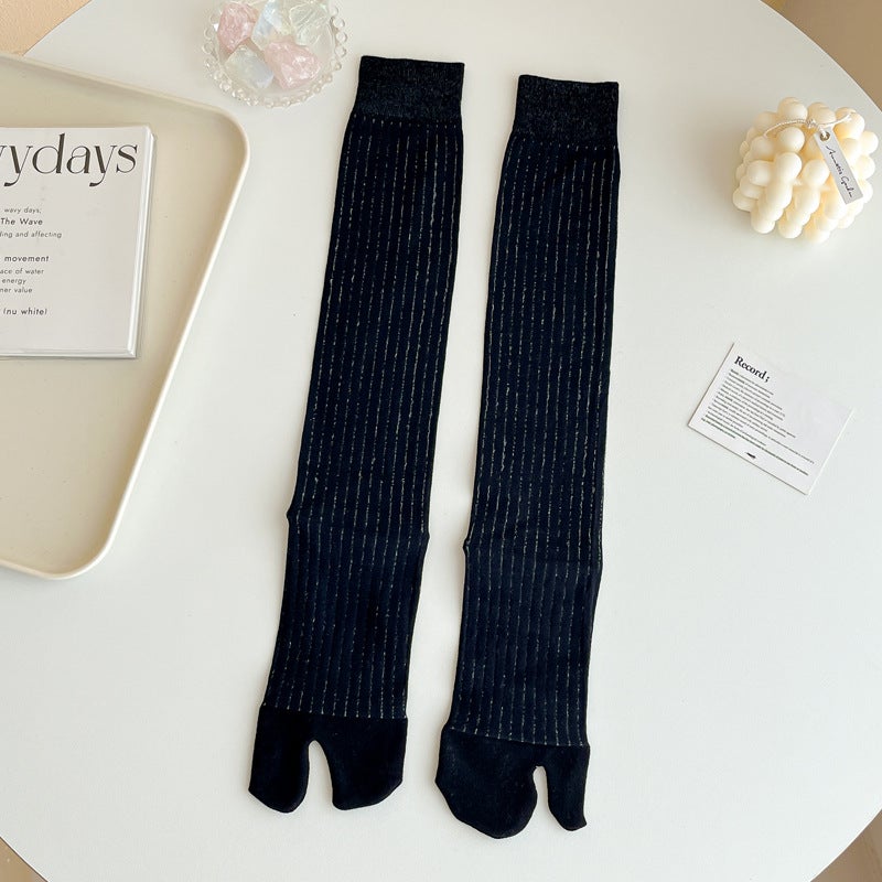 Ultra-thin Toe Socks Womens Mid-length Socks Spring and Summer Thin Tabi Two-finger Socks Black and White Thin Calf Stockings calf white - Image 3