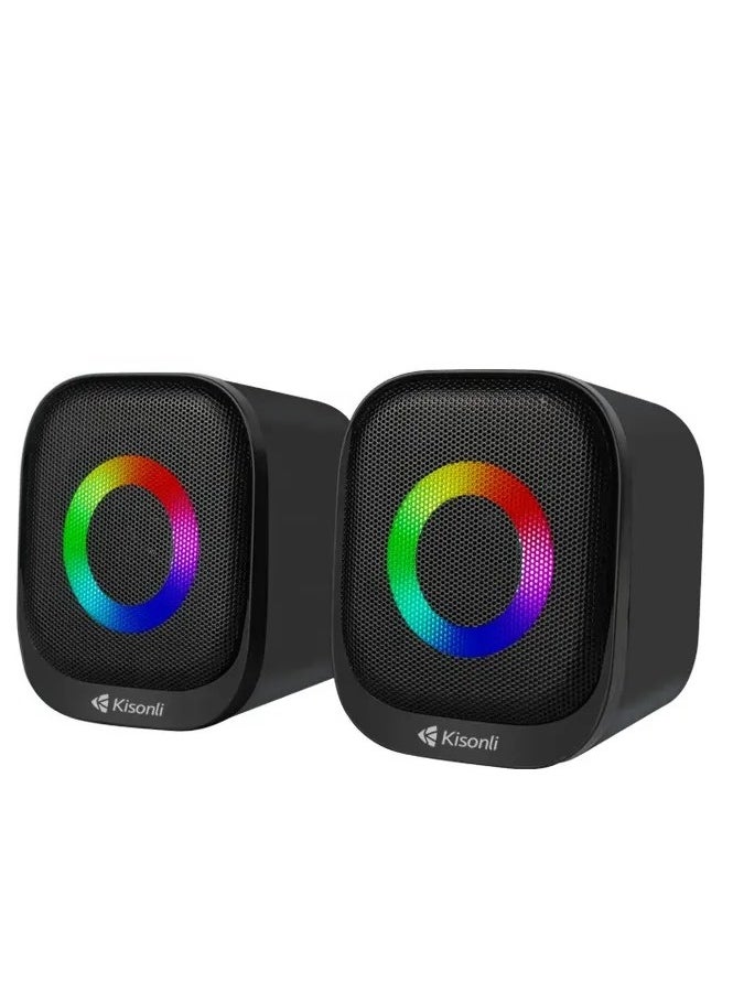Kisonli - KISONLI X3 USB + AUX 3.5MM Speaker RGB Speaker for Computer, LAPTOP 3 WATT PER SPEAKER  WITH MODERN ERGONOMIC DESIGN PERFECT FOR YOUR COMPUTER  SETUP - Image 1