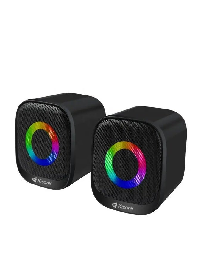 Kisonli - KISONLI X3 USB + AUX 3.5MM Speaker RGB Speaker for Computer, LAPTOP 3 WATT PER SPEAKER  WITH MODERN ERGONOMIC DESIGN PERFECT FOR YOUR COMPUTER  SETUP - Image 1