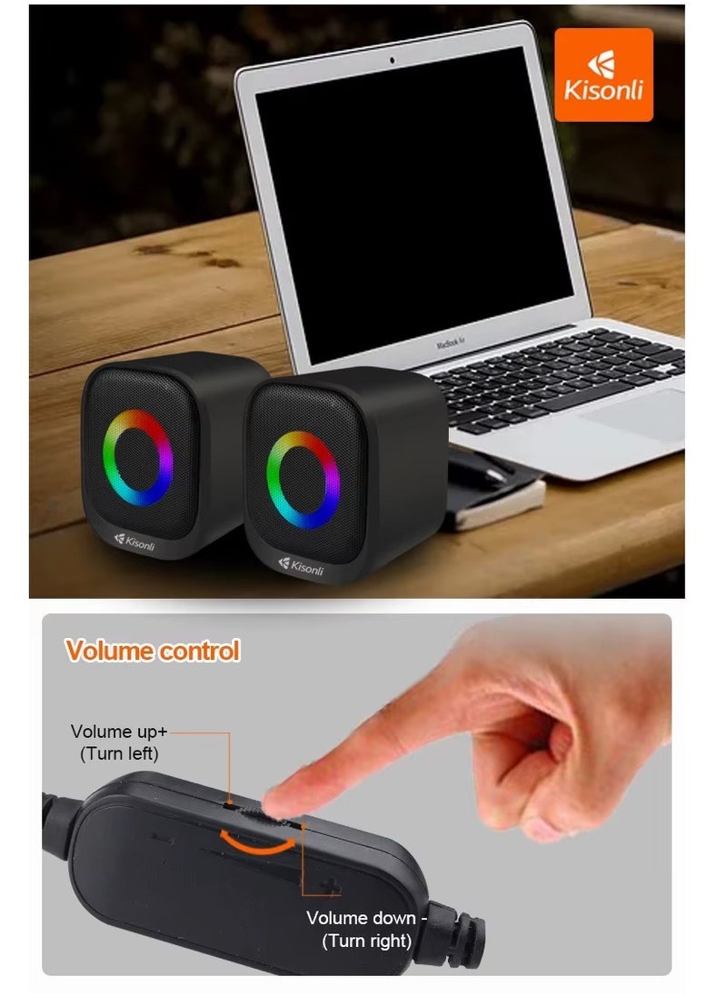 Kisonli - KISONLI X3 USB + AUX 3.5MM Speaker RGB Speaker for Computer, LAPTOP 3 WATT PER SPEAKER  WITH MODERN ERGONOMIC DESIGN PERFECT FOR YOUR COMPUTER  SETUP - Image 1