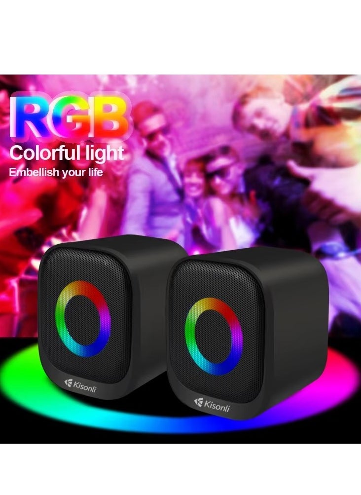 Kisonli - KISONLI X3 USB + AUX 3.5MM Speaker RGB Speaker for Computer, LAPTOP 3 WATT PER SPEAKER  WITH MODERN ERGONOMIC DESIGN PERFECT FOR YOUR COMPUTER  SETUP - Image 1