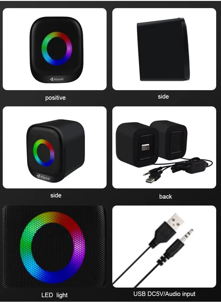 Kisonli - KISONLI X3 USB + AUX 3.5MM Speaker RGB Speaker for Computer, LAPTOP 3 WATT PER SPEAKER  WITH MODERN ERGONOMIC DESIGN PERFECT FOR YOUR COMPUTER  SETUP - Image 1