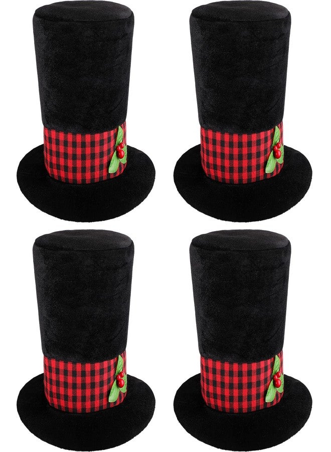 Handepo 4 Pcs Christmas Top Hat with Plaid Band Holly Berries Black Top Hat Vintage Look Snowflake Caroler Costume(Classic) - Image 1