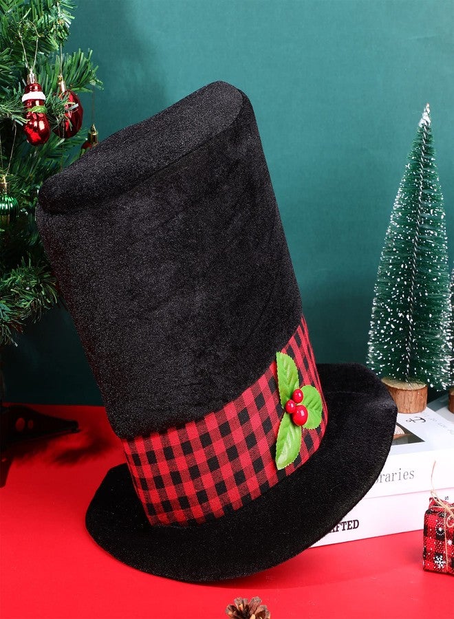 Handepo 4 Pcs Christmas Top Hat with Plaid Band Holly Berries Black Top Hat Vintage Look Snowflake Caroler Costume(Classic) - Image 2