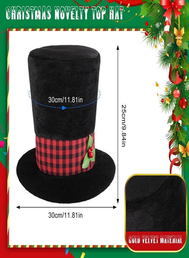 Handepo 4 Pcs Christmas Top Hat with Plaid Band Holly Berries Black Top Hat Vintage Look Snowflake Caroler Costume(Classic) - Image 4