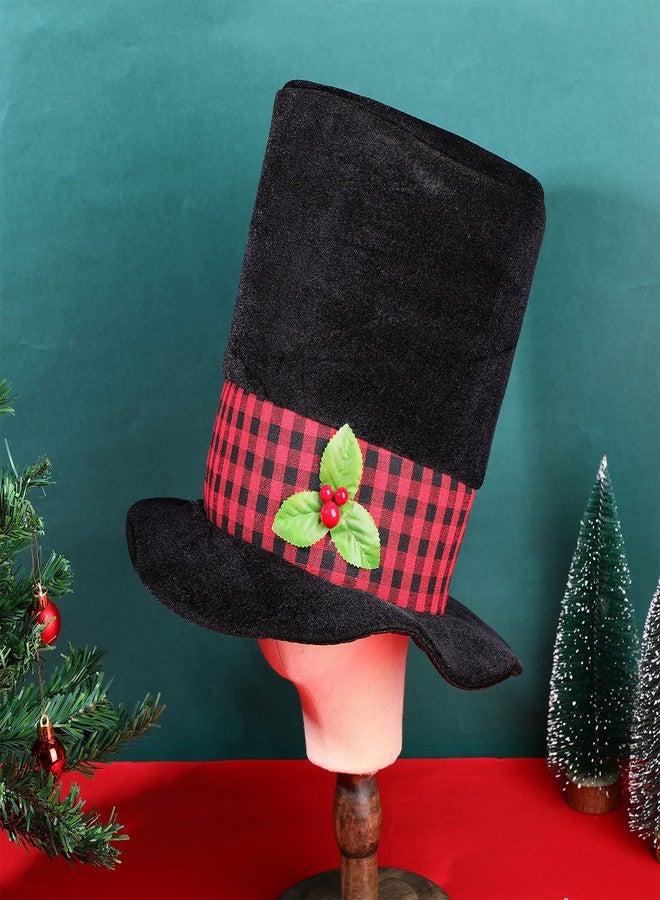Handepo 4 Pcs Christmas Top Hat with Plaid Band Holly Berries Black Top Hat Vintage Look Snowflake Caroler Costume(Classic) - Image 3
