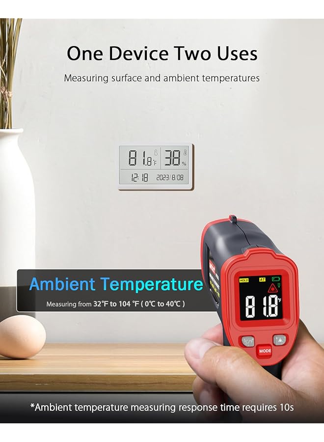 مسدس ترمومتر الأشعة تحت الحمراء -50 درجة مئوية إلى 400 درجة مئوية مسدس ليزر رقمي غير تلامسي لقياس درجة حرارة السطح والمحيط للمطبخ وطهي الطعام وسوائل الشواء وقلي اللحوم - Image 4