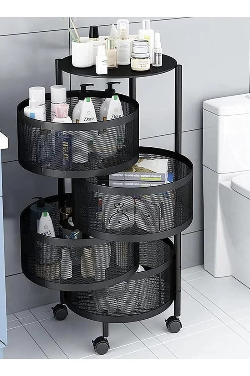 ALMUFARREJ Bathroom Organizer Basket Round With Wheels Black 4 Layer