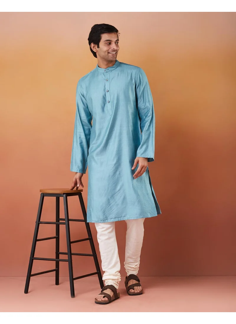 فاب انديا Blue Viscose Blend Striped Slim Fit Long Kurta