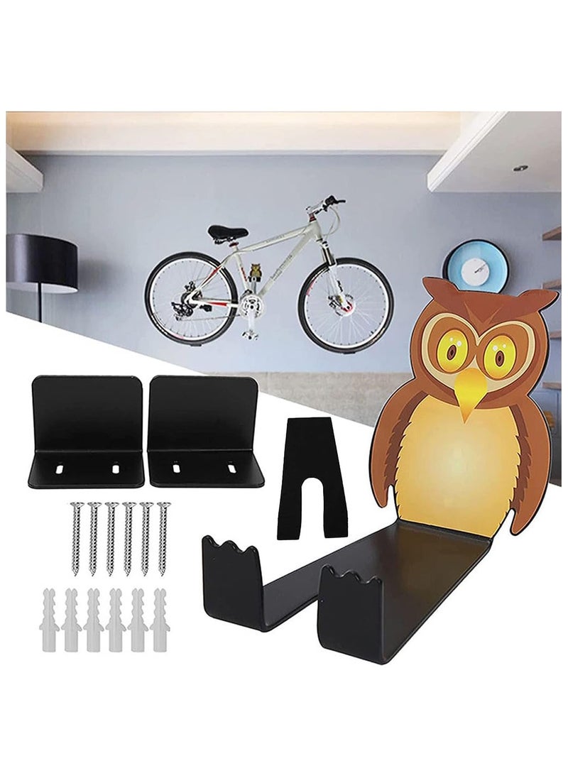 Generic Bike Wall Mount,Bicycle Hanging Rack Support Brackets,Owl Shaped Heavy Duty Garage Storage Holder,Utility Horizontal Bike Hook Stand Storage Indoor for Road,Mountain,Hybrid Bicycle-Black  - Image 1