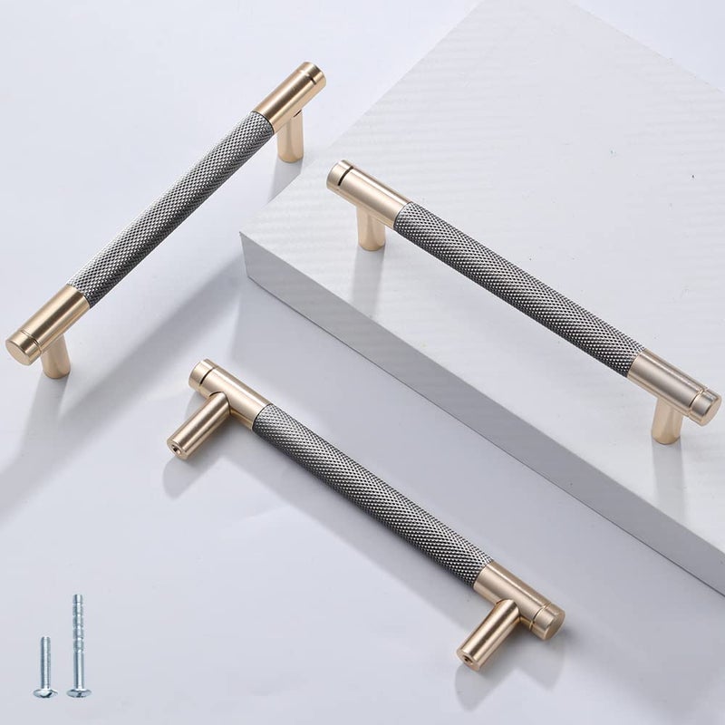 Ntresbonne 12 Pack 5 Inch 128 mm Barrel Cabinet Pulls Gold and Grey Cupboard Aluminum Handles Drawer Pull Cabinet handles