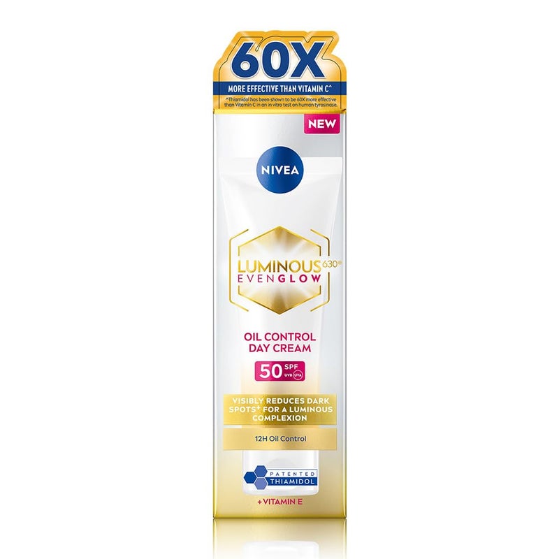 Nivea NIVEA Luminous Even Glow Oil Control Day Cream and moisturizer for face SPF 50 with UV protection UVA UVB filters Thiamidol Hyaluronic Acid Vitamin E for Dark Spots Reduction Deep Moisturization 40ml - Image 1