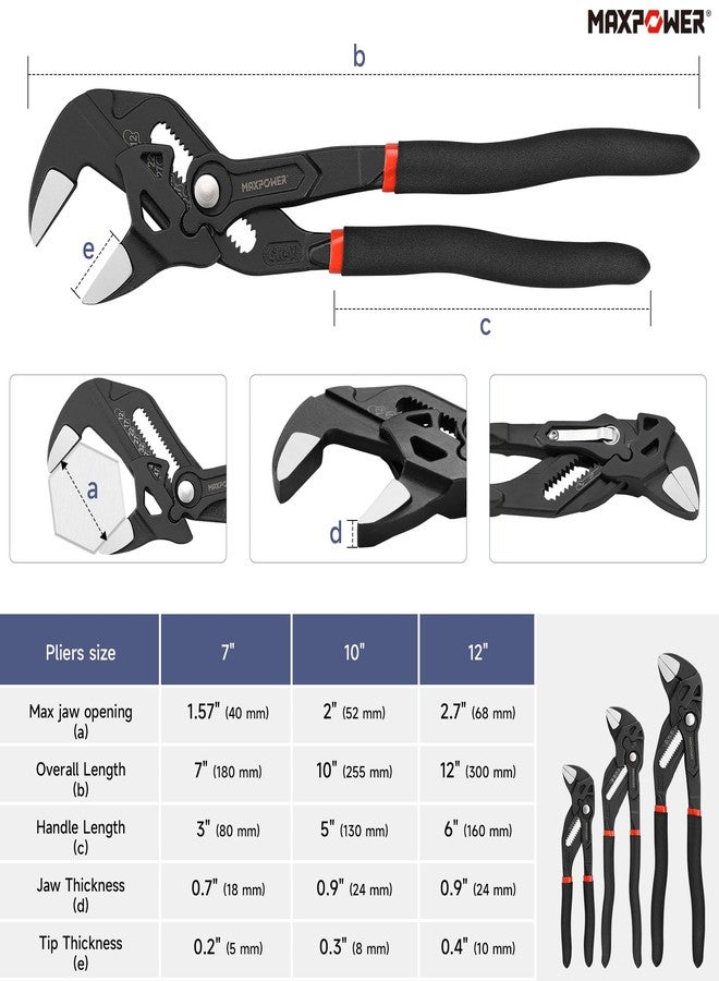 MAXPOWER 3 Pieces Pliers Wrench 7 inch 10 inch 12 inch - Image 2
