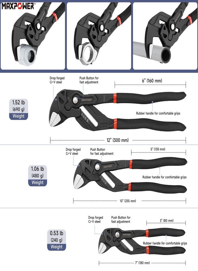MAXPOWER 3 Pieces Pliers Wrench 7 inch 10 inch 12 inch - Image 3