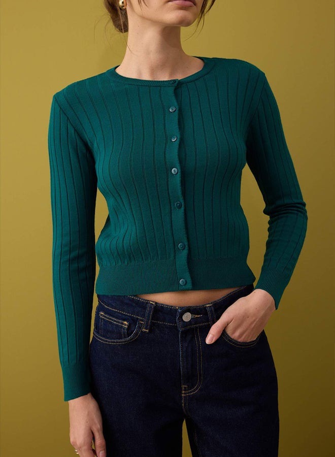 trendyol Dark Green 2Piece Basic Knitwear CardiganBlouse Set - Image 3