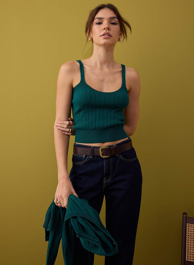 trendyol Dark Green 2Piece Basic Knitwear CardiganBlouse Set - Image 2