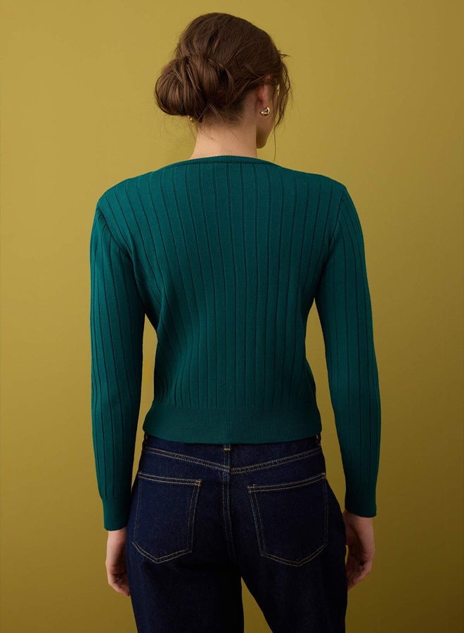 trendyol Dark Green 2Piece Basic Knitwear CardiganBlouse Set - Image 4