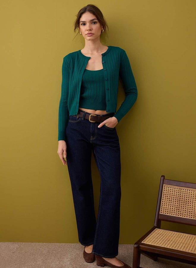 trendyol Dark Green 2Piece Basic Knitwear CardiganBlouse Set - Image 1
