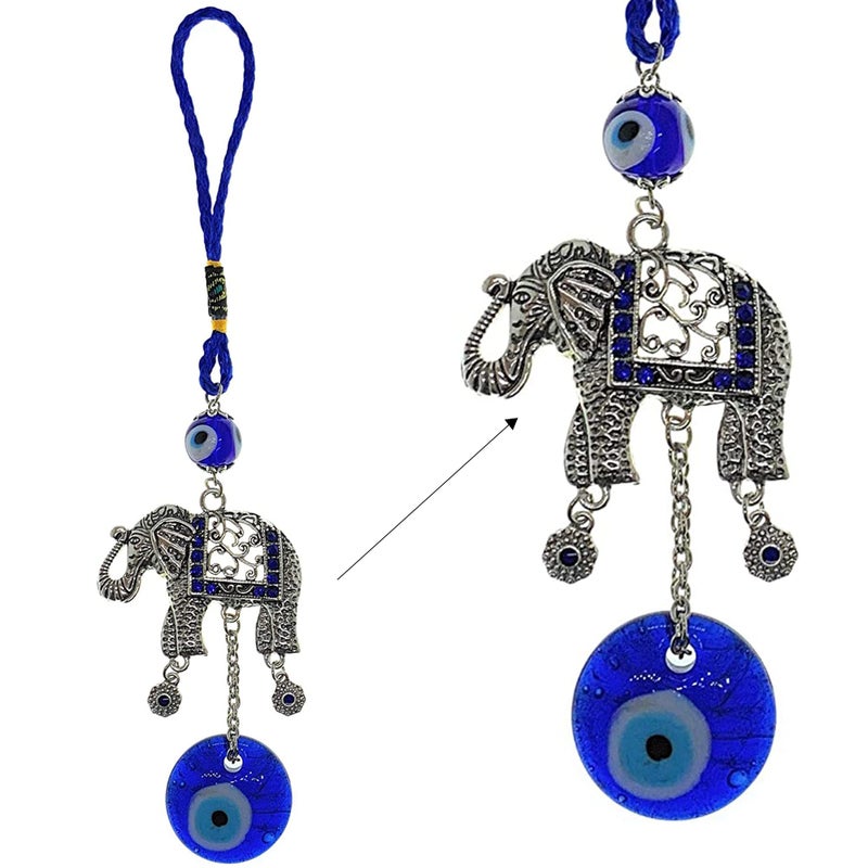 LUCKBOOSTIUM Silver Elephant wBlue White  Black Resin Evil Eye Beads Tassels Charms  Evil Eye Car Hanging OrnamentRear View Mirror AccessoriesKeychain Charm for Bag Home  Office Door