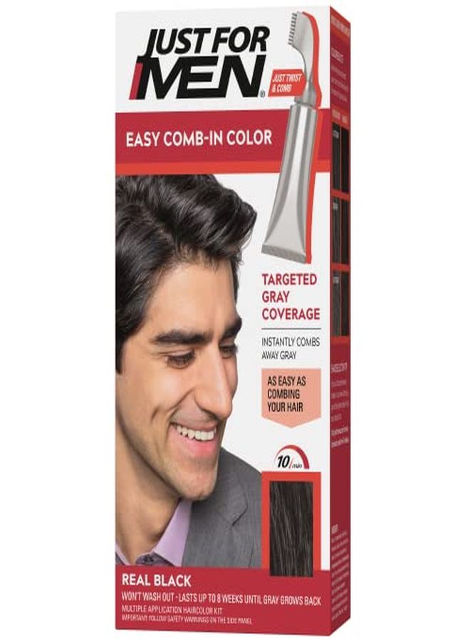 Just For Men Easy Comb-In Color (Formerly Autostop) Mens Hair Dye, Easy No Mix Application - Real Black, A-55 - Image 1