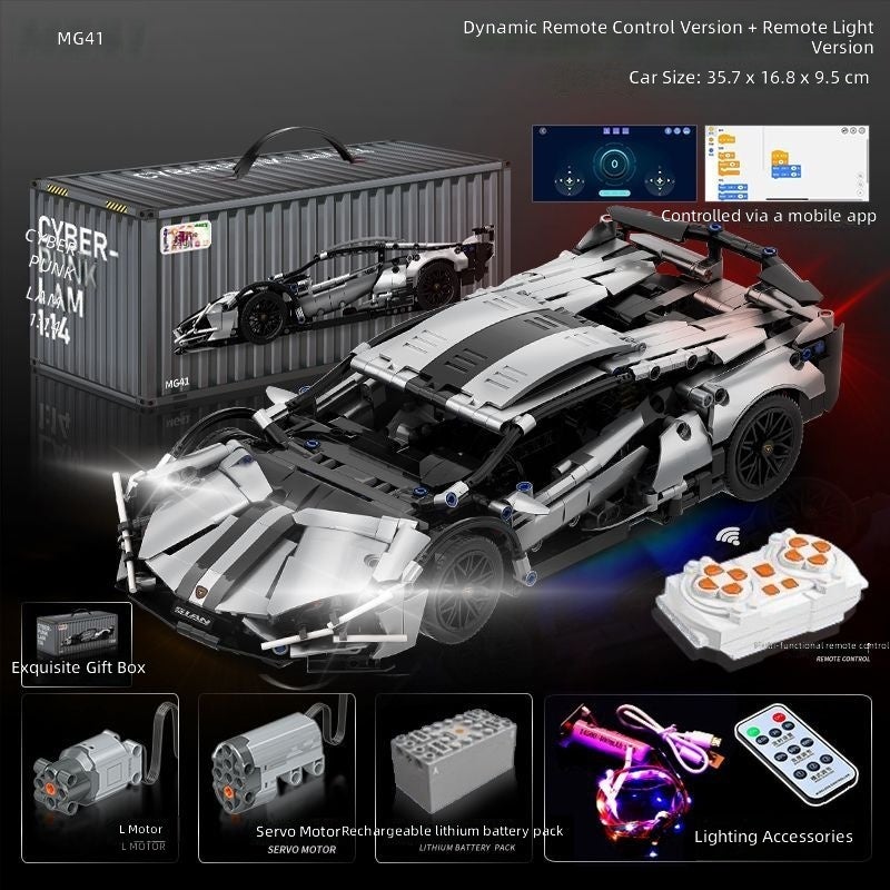 Lamborghini Electroplated Purple Sports Car 1:14 Remote Control Assembly Building Block Toy - Birthday Gift for Boys - Image 1