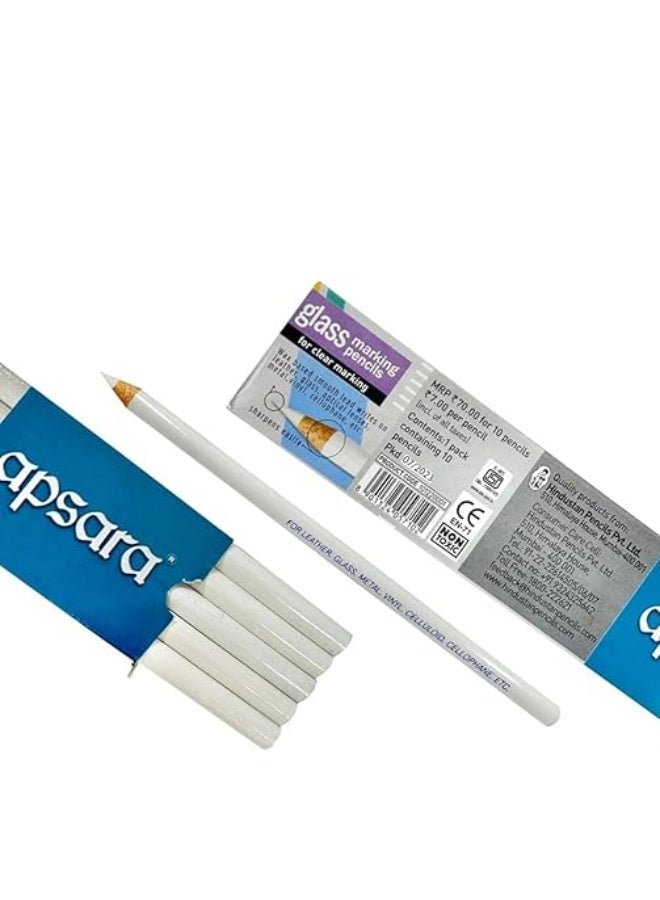 Apsara Glass Marking Pencils, White - Pack of 10 - Image 1