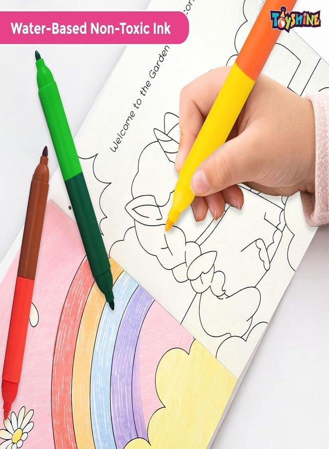 توي شاين مجموعة توي شاين من 6 كتب تلوين ورسومات فنية مع أقلام رسم مزدوجة الأطراف | كتاب رسم بتصميم وحيد القرن مع أقلام تلوين | لعبة تعليمية إبداعية، هدية مثالية لأعياد الميلاد ومجموعة أنشطة مدرسية للأطفال من عمر 3 سنوات فما فوق - Image 3