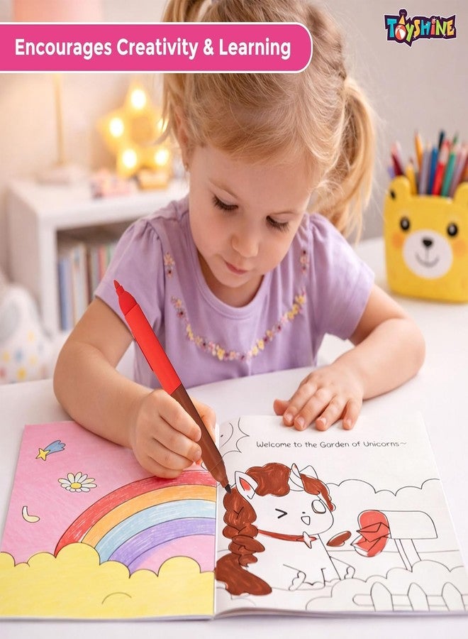 توي شاين مجموعة توي شاين من 6 كتب تلوين ورسومات فنية مع أقلام رسم مزدوجة الأطراف | كتاب رسم بتصميم وحيد القرن مع أقلام تلوين | لعبة تعليمية إبداعية، هدية مثالية لأعياد الميلاد ومجموعة أنشطة مدرسية للأطفال من عمر 3 سنوات فما فوق - Image 2