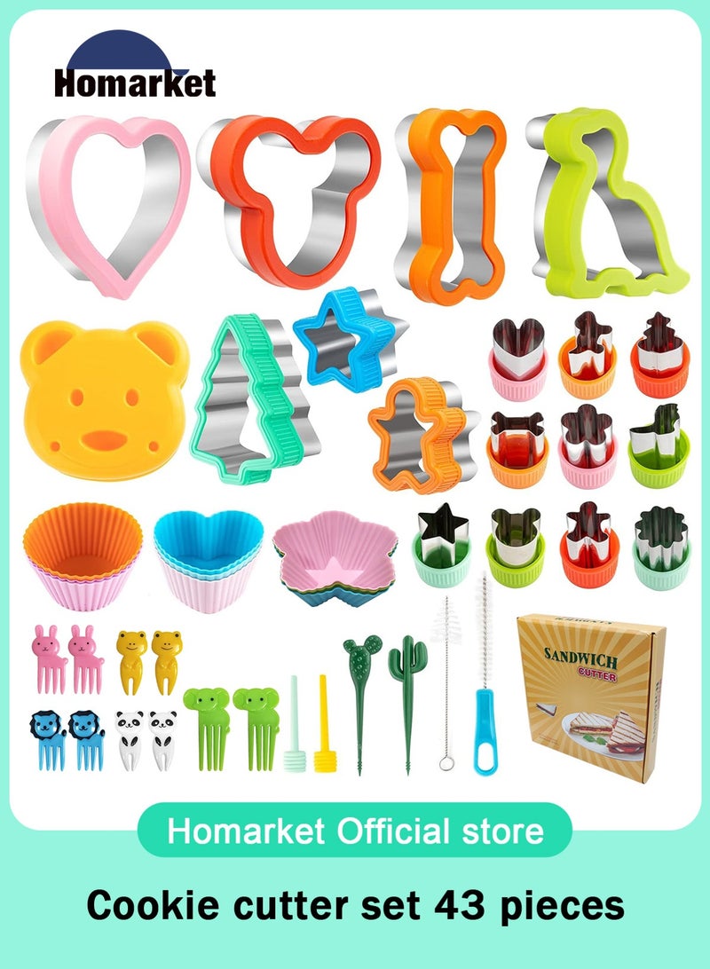 HomarKet 43 PCS Sandwich Cutter and Sealer Set for Kids, Decruster Sandwich Maker Holiday Cookie Cutters Fruit Vegetable Food Cutter Shapes for Boy & Girls Bento Lunch Box w/Mickey Mouse Dinosaur Unicorn Heart - Image 1