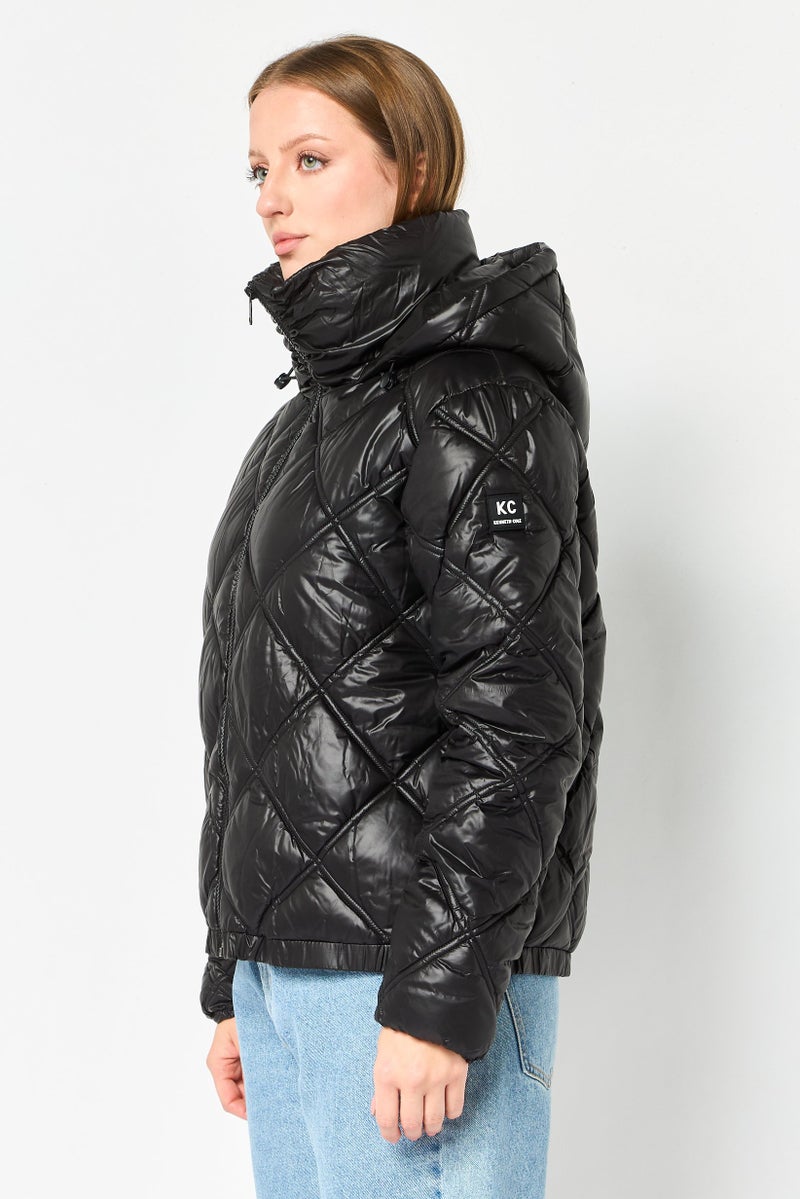 Kenneth Cole Women Brand Logo Long Sleeve Puffer Jacket, Black - Image 3