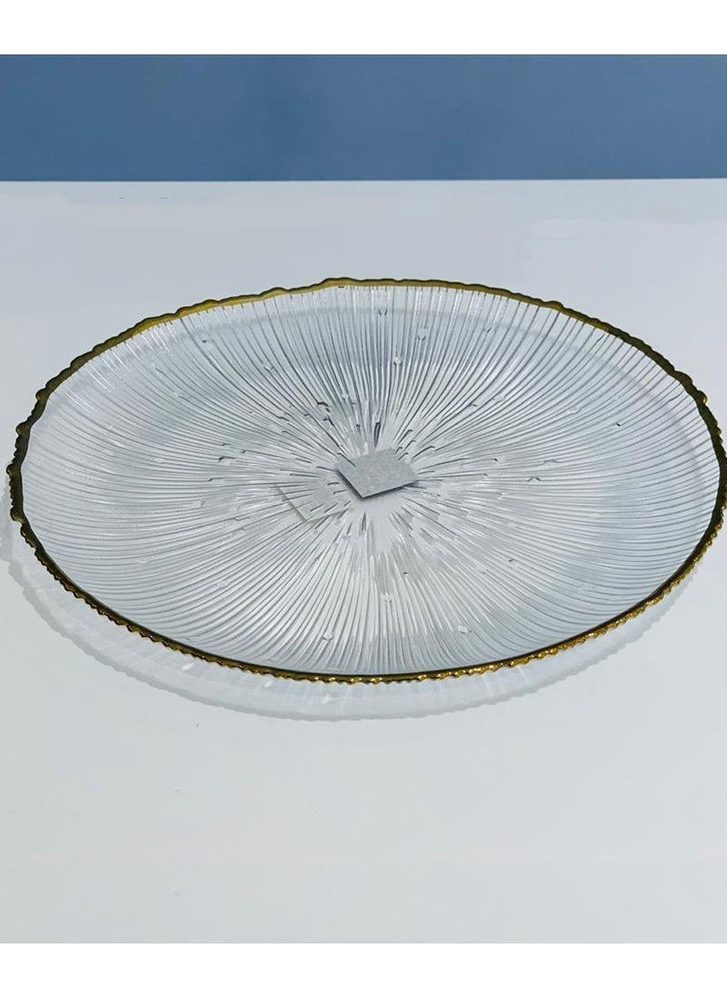 MARS Q - A round glass serving dish with golden edges, with a unique design. 1Pc - Image 1