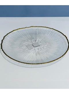 MARS Q A round glass serving dish with golden edges, with a unique design. 1Pc  - Image 2