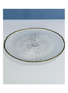 MARS Q A round glass serving dish with golden edges, with a unique design. 1Pc  - Image 3