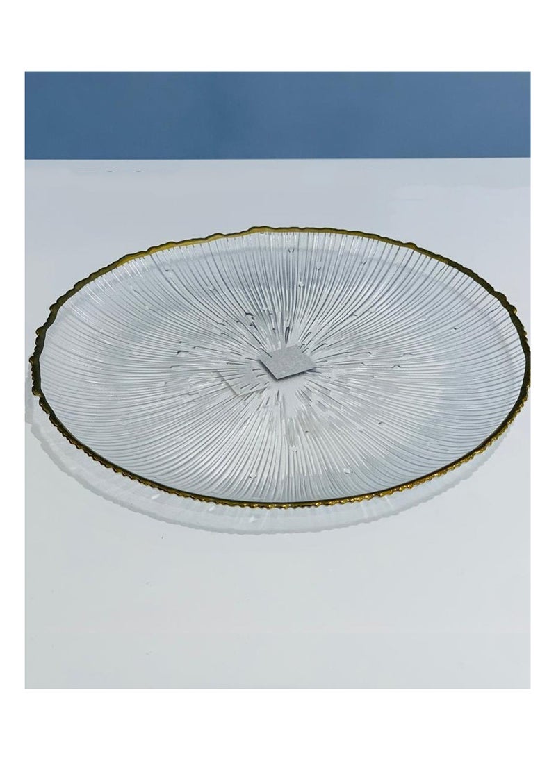 MARS Q - A round glass serving dish with golden edges, with a unique design. 1Pc - Image 1