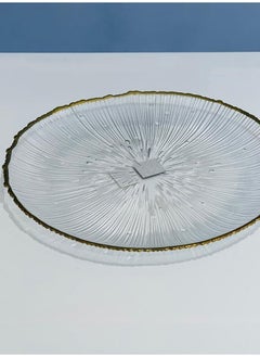 MARS Q A round glass serving dish with golden edges, with a unique design. 1Pc  - Image 4