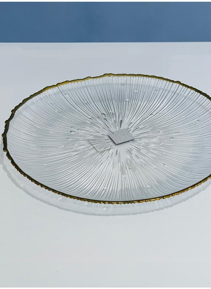 MARS Q - A round glass serving dish with golden edges, with a unique design. 1Pc - Image 1