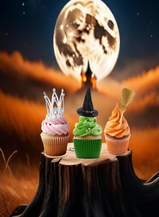 XLENGO 18 Pcs Witch Birthday Cupcake Toppers, Witch Hat Cake Topper Crown and Broom Cake Decorations for Witch Themed Birthday Party Supplies - Image 2