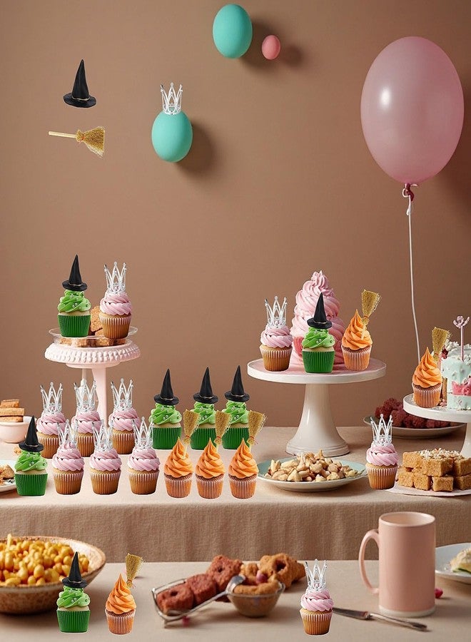 XLENGO 18 Pcs Witch Birthday Cupcake Toppers, Witch Hat Cake Topper Crown and Broom Cake Decorations for Witch Themed Birthday Party Supplies - Image 5