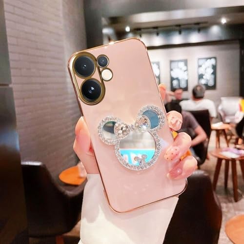 KC Back Cover for Vivo V60 5G / V60e 5G / Vivo T4 Pro 5G Round Bunny Mirror Electroplated Soft Silicone Camera Protection Case - Pink - Image 4