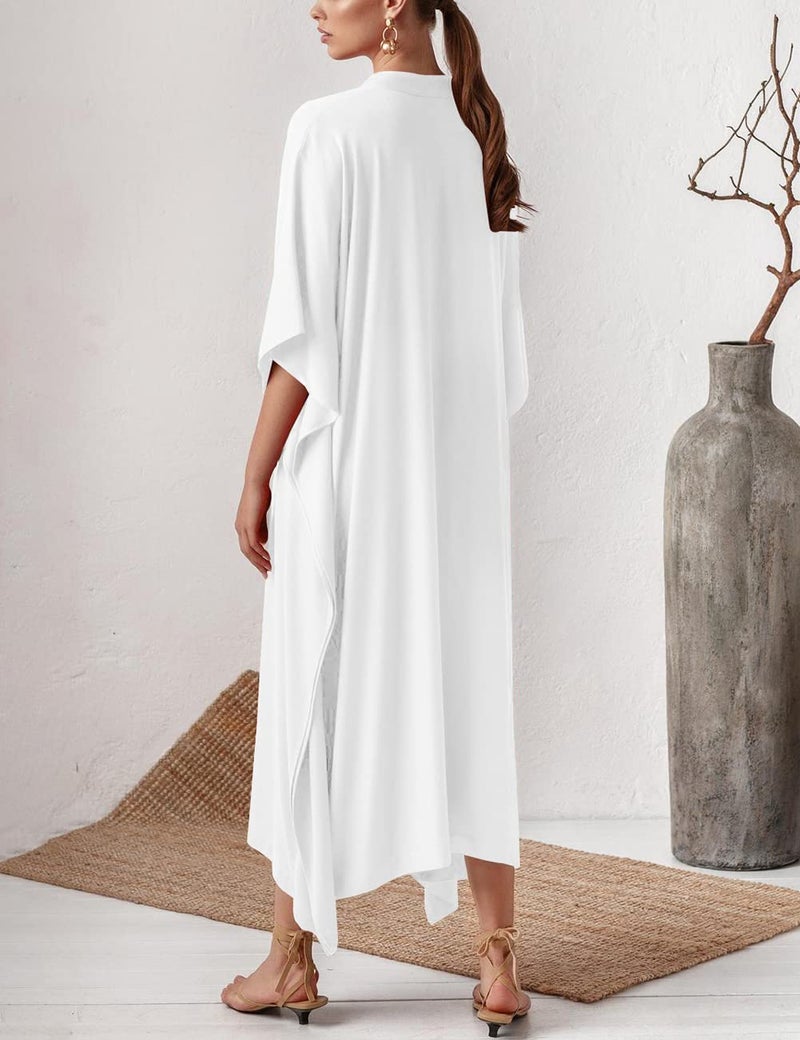 Bsubseach Women Kaftan Dresses Caftan Loungewear Maxi Dress Swimsuit Cover Up Beachwear White - Image 4